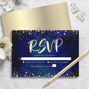Bat Mitzvah Navy Watercolor Gold Glitzer Script RSVP Karte