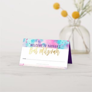 BAT MITZVAH niedlich rosa lila Aquarium Aquarellgo Platzkarte