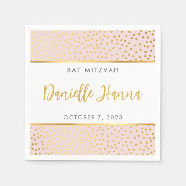 Bat Mitzvah niedliche schwarz rosa Goldpolka Punkt Serviette (Vorderseite)