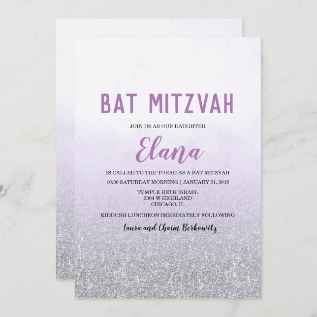 Bat Mitzvah Ombre Lavender Einladung (Vorne/Hinten)