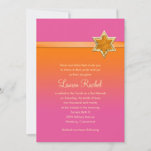 Bat Mitzvah Orange Ombre Ribbon und Star Einladung