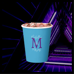 Bat Mitzvah Party Name Lila Monogram Sky Blue Pappbecher