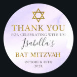 Bat Mitzvah Pastel Lila Gold Vielen Dank Runder Aufkleber<br><div class="desc">Bat Mitzvah Pastel Lila Gold Danke klassische Rundaufkleber</div>