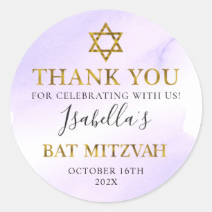 Bat Mitzvah Pastel Lila Gold Vielen Dank Runder Aufkleber