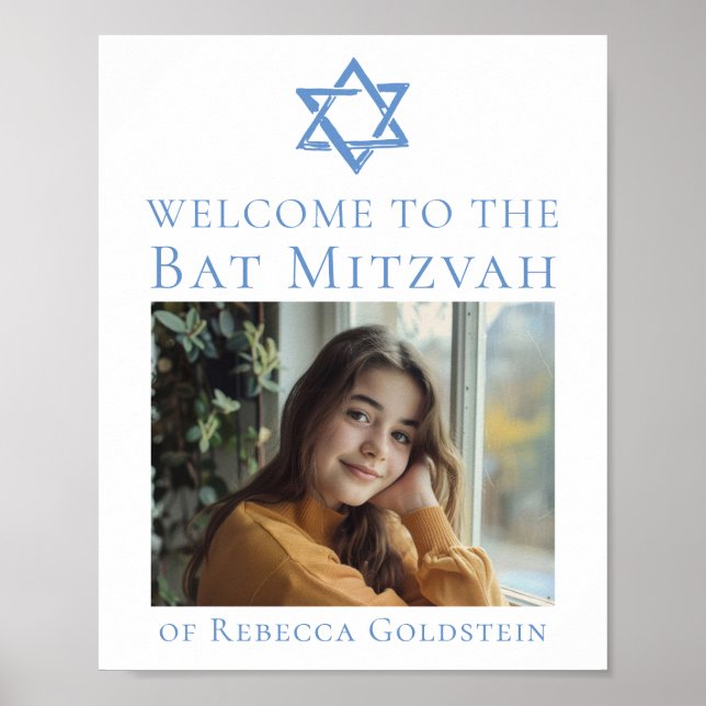 Bat Mitzvah Photo Blue Star of David Party Poster (Vorne)