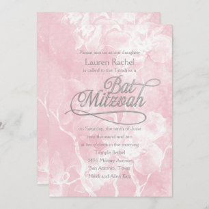 Bat Mitzvah Pink Aquarell Blume Einladung