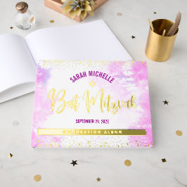 Bat Mitzvah Pink Aquarell Script Real Gold Fossil Gästebuch