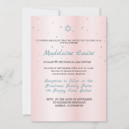 Bat Mitzvah Pink Blue Silver Einladung