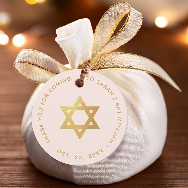 Bat Mitzvah Pink Faux Gold Star of David Thank You Geschenkanhänger (Von Creator hochgeladen)
