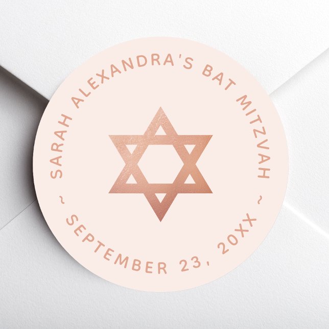 Bat Mitzvah Pink Girl Rose Gold Star of David Runder Aufkleber (Von Creator hochgeladen)