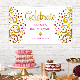 Bat Mitzvah Pink Gold Foil Script Tree of Life Banner