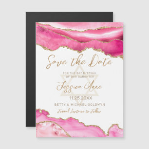 Bat Mitzvah Pink Gold Glitzer Agate Save the Date Magnetkarte