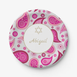 Bat Mitzvah Pink Gold Muster Moderne Pappteller