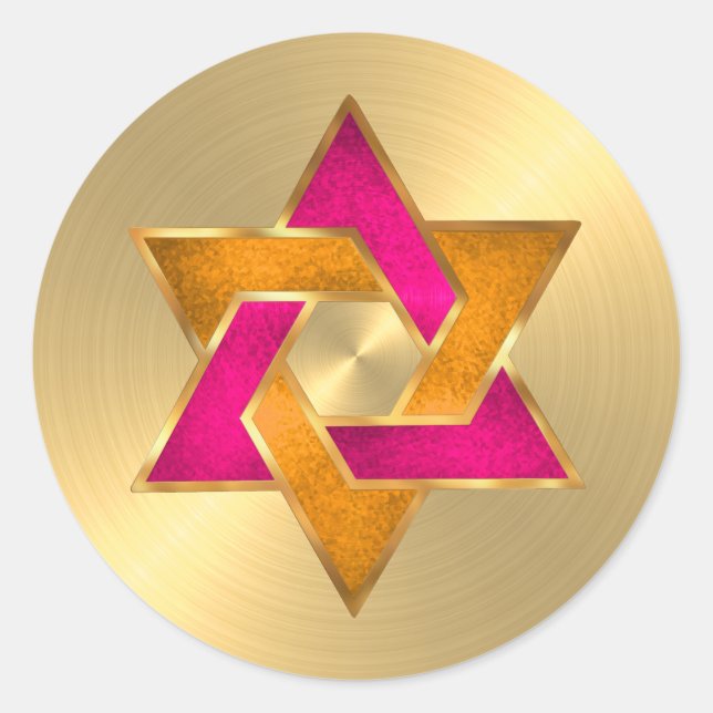 Bat Mitzvah Pink Orange Star von David Gold Runder Aufkleber (Vorderseite)