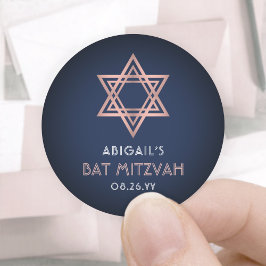 Bat Mitzvah Pink Rose Gold Navy Blue Star von Davi Runder Aufkleber