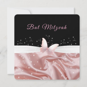 Bat Mitzvah Pink Satin Butterfly Sparkle Einladung