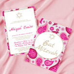 Bat Mitzvah Pink Star von David Moderne Einladung<br><div class="desc">Set der Szene für eine moderne thematische Feier. Rosa ist die Hintergrundfarbe für dieses paisley elegante Bat Mitzvah Design. Ändern Sie einfach die Informationen für Ihre eigene Einladung. Von einer Reihe von benutzerdefinierten stationären von Chessie's Fine Designs.</div>