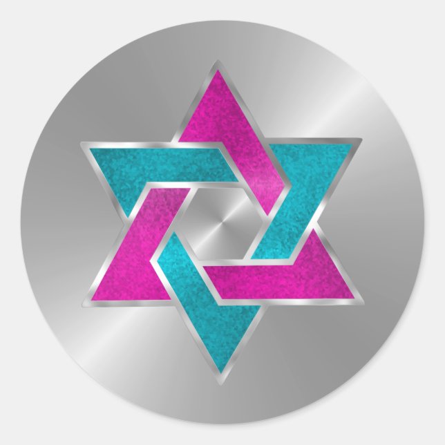 Bat Mitzvah Pink Türkis Star von David Silver Runder Aufkleber (Vorderseite)