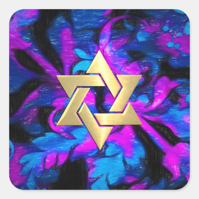 Bat Mitzvah Pink Türkis und Black Acanthus Quadratischer Aufkleber (Vorderseite)