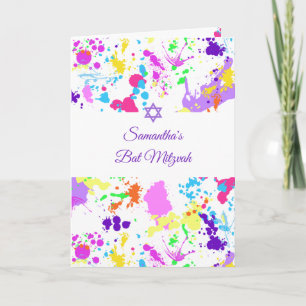 Bat Mitzvah Pink Türkisch Mauve Paint Spritzer Einladung