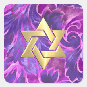Bat Mitzvah Pink und Lila WasserfarbenDamast Quadratischer Aufkleber
