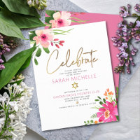 Bat Mitzvah Pink Watercolor Floral Gold Script