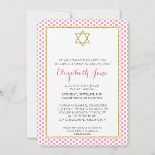 BAT MITZVAH polka dot pattern gold Glitzer rosa Einladung