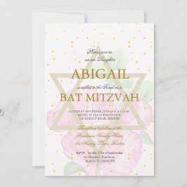Bat Mitzvah Poppies Floral Gold Pink Star von Davi Einladung