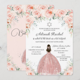 Bat Mitzvah Princess Blush Rose Silver Einladung