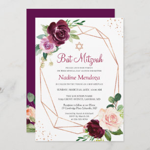 Bat Mitzvah Pum Lila floral Rose Geometrisch Einladung