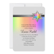 Bat Mitzvah Rainbow and Black Ribbon Silver Star