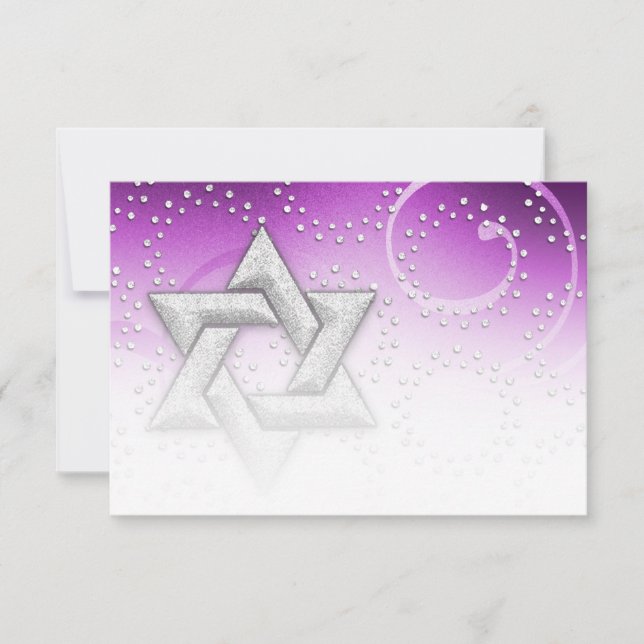 Bat Mitzvah Raspberry Shimmer Star RSVP Karte (Vorderseite)