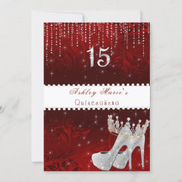 Bat Mitzvah Red Satin Princess Crown Diamonds Invi Einladung