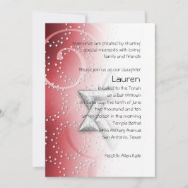 Bat Mitzvah Red Shimmer Star von David Einladung