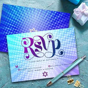 Bat Mitzvah Retro Boho Blau Lila Farbverlauf Bold RSVP Karte