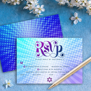 Bat Mitzvah Retro Boho Blau Lila Farbverlauf Entré RSVP Karte