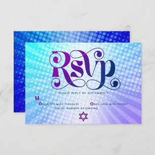 Bat Mitzvah Retro Boho Blue Lila Gradient Bold RSVP Karte