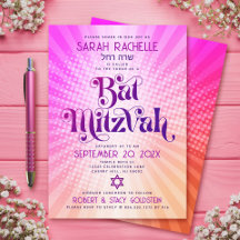 Bat Mitzvah Retro Boho Pink Orange Gradient Bold