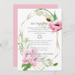 BAT MITZVAH | Rosa Aquarellbäume Verse 1 Einladung