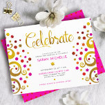 Bat Mitzvah Rosa Goldener Baum des Lebens Moderne Begleitkarte<br><div class="desc">Seien Sie stolz, freuen Sie sich und präsentieren Sie diesen Meilenstein Ihres Lieblings-Bat Mitzvah! Dieser abstrakte, grafische Imitat Goldfolienbaum mit funkelnd Rosa, Orange und Rot-Stern von David und Punkt "Blätter" auf weißem Hintergrund ist die perfekte personalisierte Party-Info-Insert für diesen besondere Anlass. Ein winziger, dunkelroter Star-of-David-Muster, der über heiß rosa liegt,...</div>