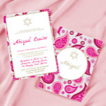 Bat Mitzvah rosa Muster Moderne Einladung<br><div class="desc">Set der Szene für eine moderne thematische Feier. Rosa ist die Hintergrundfarbe für dieses paisley elegante Bat Mitzvah Design. Ändern Sie einfach die Informationen für Ihre eigene Einladung. Von einer Reihe von benutzerdefinierten stationären von Chessie's Fine Designs.</div>