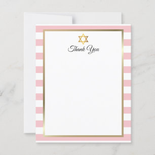 Bat Mitzvah Rosa und Weiß gestreifte Dankeskarte