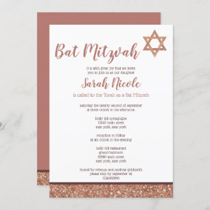 Bat Mitzvah Rose Gold Chic Elegante Imitats Glitze Einladung