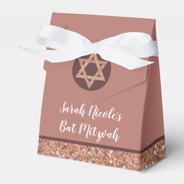 Bat Mitzvah Rose Gold Glitzer Chic Glam Party Geschenkschachtel (Vorderseite)