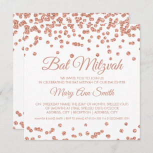 Bat Mitzvah Rose Gold Imitat Glitzer Confetti Weiß Einladung