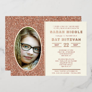 Bat Mitzvah Roségold Oval Foto Chic Roségold Folieneinladung