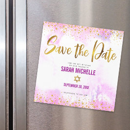 Bat Mitzvah Save the Date Gold auf rosa Wasserfarb Magneteinladung