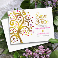 Bat Mitzvah Save the Date Gold & Pink Tree of Life