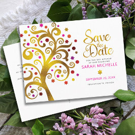 Bat Mitzvah Save the Date Gold & Pink Tree of Life Einladungspostkarte
