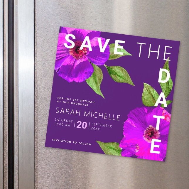Bat Mitzvah Save the Date Lila Wasserfarbe Magneteinladung (Von Creator hochgeladen)